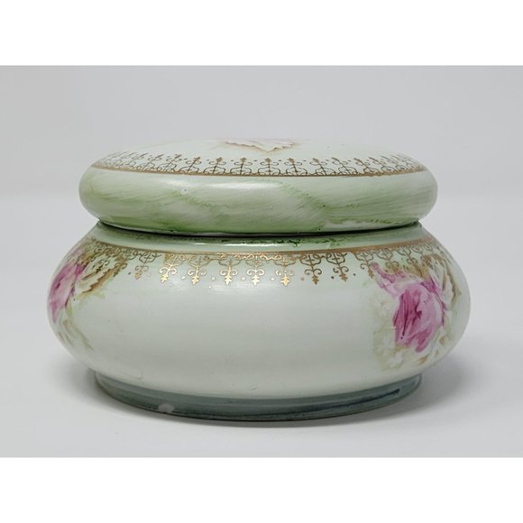 Antique Hand Painted Roses Nippon Powder/Trinket Bowl With Lid - Picture 2 of 11